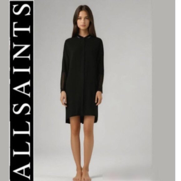 All Saints Rivi Silk Shirt Dress - Picture 1 of 16